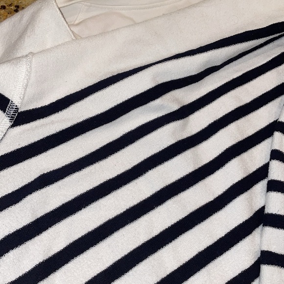 Talbots striped sweatshirt navy blue white cotton kangaroo pocket pullover X - Picture 8 of 10